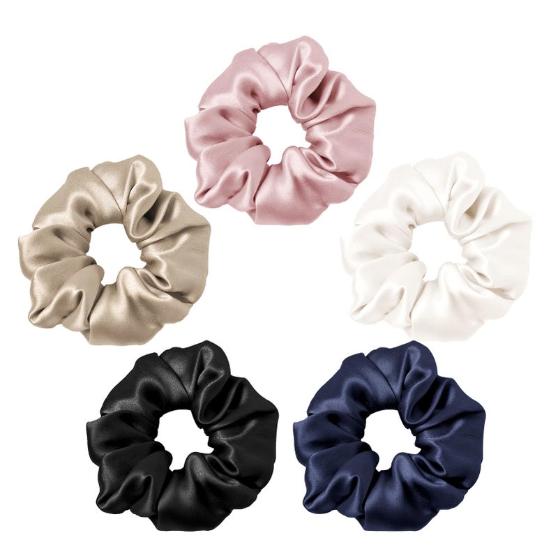 LILYSILK 5PC Silk Hair ScrunchiesTies for Frizz  Breakage Prevention 100 Mulberry No Damage Elastic ponytail Holders Fixed Color BlackLight CoffeeRosy PinkIvoryNavy Blue